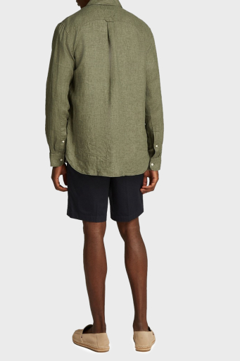 Tommy Hilfiger Düğmeli Yaka % 100 Keten Regular Fit Erkek Gömlek MW0MW34602 PLI YEŞİL - 3