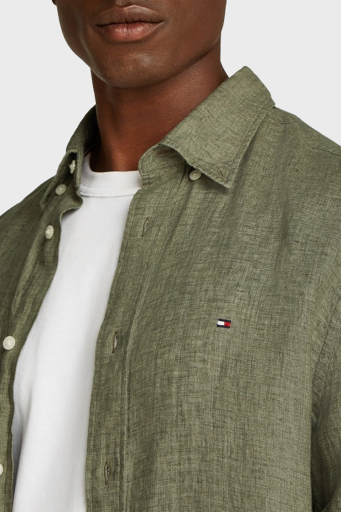 Tommy Hilfiger Düğmeli Yaka % 100 Keten Regular Fit Erkek Gömlek MW0MW34602 PLI YEŞİL - 4