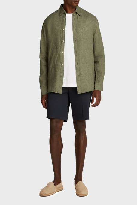 Tommy Hilfiger Düğmeli Yaka % 100 Keten Regular Fit Erkek Gömlek MW0MW34602 PLI YEŞİL - 8