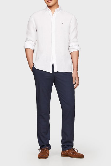 Tommy Hilfiger Düğmeli Yaka % 100 Keten Regular Fit Erkek Gömlek MW0MW34602 YCF BEYAZ - 3