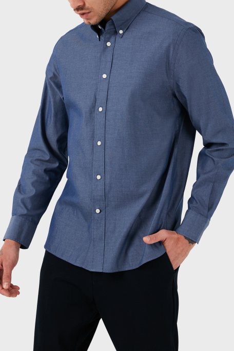 Tommy Hilfiger Düğmeli Yaka % 100 Pamuk Regular Fit Erkek Gömlek MW0MW33326 DXF LACİVERT - 2