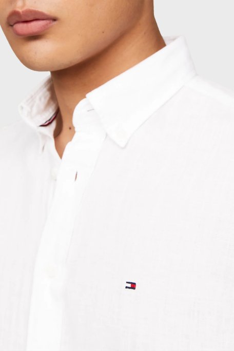 Tommy Hilfiger Düğmeli Yaka Kısa Kollu % 100 Keten Regular Fit Erkek Gömlek MW0MW35207 YCF BEYAZ - 2