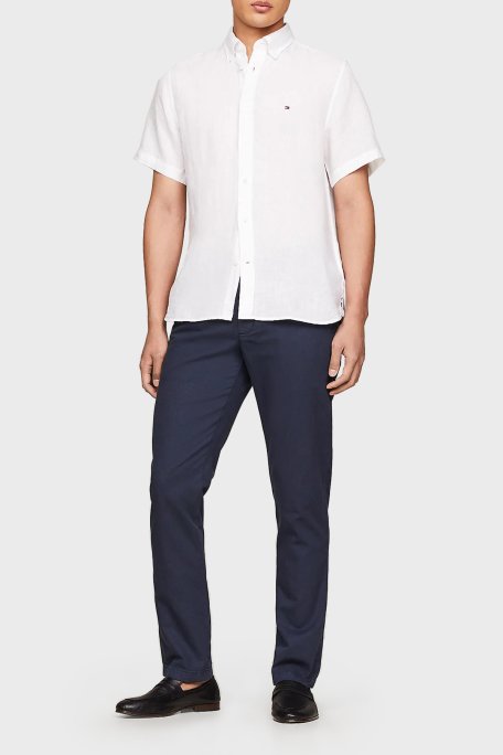 Tommy Hilfiger Düğmeli Yaka Kısa Kollu % 100 Keten Regular Fit Erkek Gömlek MW0MW35207 YCF BEYAZ - 3