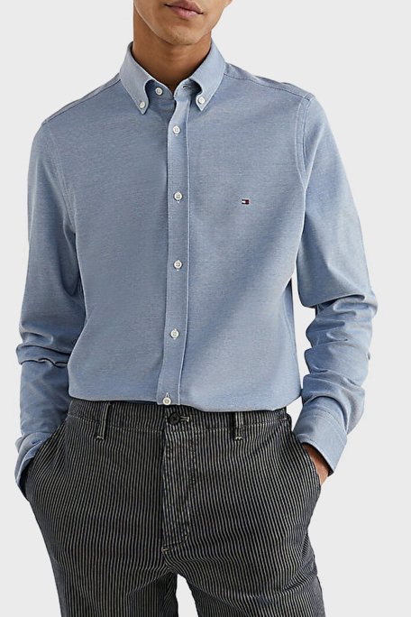 Tommy Hilfiger Düğmeli Yaka Organik Pamuklu Uzun Kollu Slim Fit Erkek Gömlek MW0MW30675 C14 MAVİ - 1