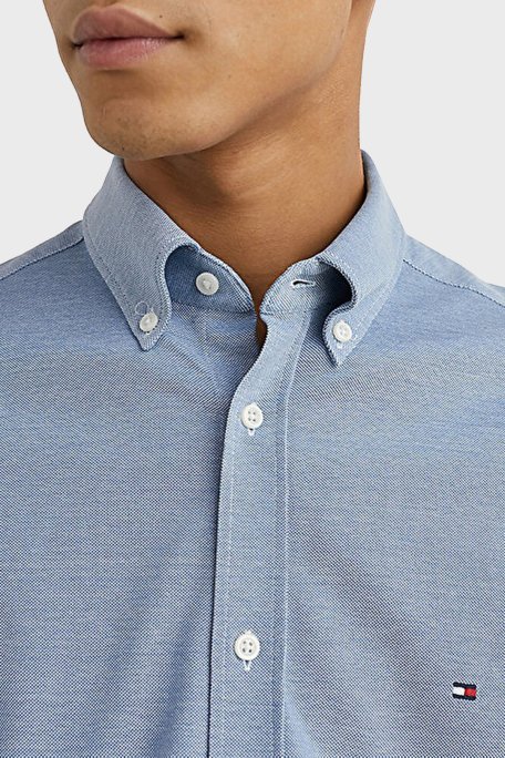 Tommy Hilfiger Düğmeli Yaka Organik Pamuklu Uzun Kollu Slim Fit Erkek Gömlek MW0MW30675 C14 MAVİ - 2