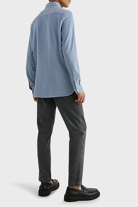 Tommy Hilfiger Düğmeli Yaka Organik Pamuklu Uzun Kollu Slim Fit Erkek Gömlek MW0MW30675 C14 MAVİ - 4