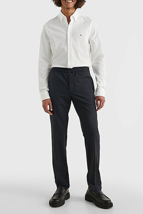Tommy Hilfiger Düğmeli Yaka Organik Pamuklu Uzun Kollu Slim Fit Erkek Gömlek MW0MW30675 YCF BEYAZ - 2