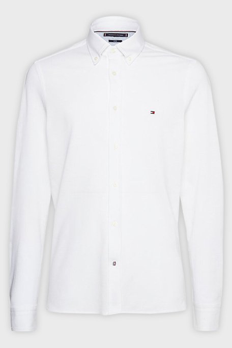 Tommy Hilfiger Düğmeli Yaka Organik Pamuklu Uzun Kollu Slim Fit Erkek Gömlek MW0MW30675 YCF BEYAZ - 5