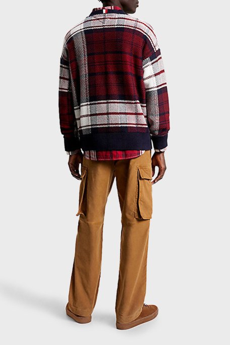 Tommy Hilfiger Ekoseli V Yaka Erkek Kazak MW0MW33083 DW5 LACİVERT - 2