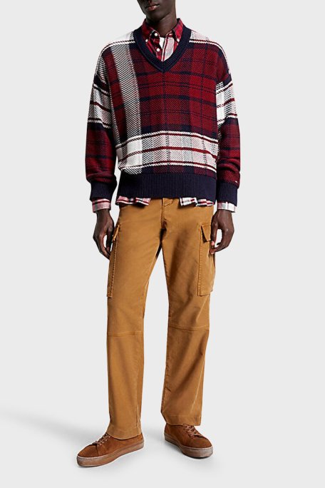 Tommy Hilfiger Ekoseli V Yaka Erkek Kazak MW0MW33083 DW5 LACİVERT - 3