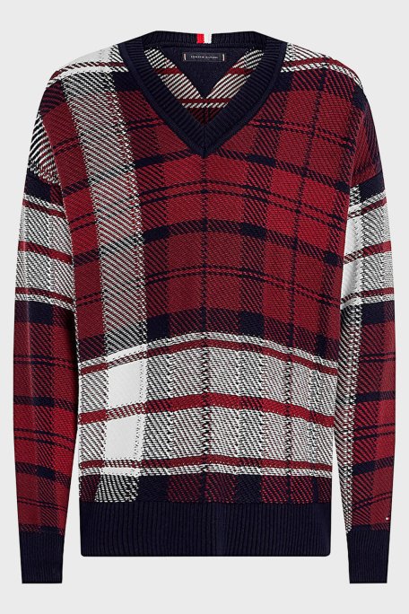 Tommy Hilfiger Ekoseli V Yaka Erkek Kazak MW0MW33083 DW5 LACİVERT - 5