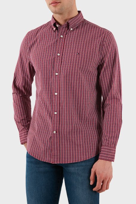 Tommy Hilfiger Kareli % 100 Pamuk Regular Fit Düğmeli Yaka Erkek Gömlek MW0MW37552 0QJ KIRMIZI - 1
