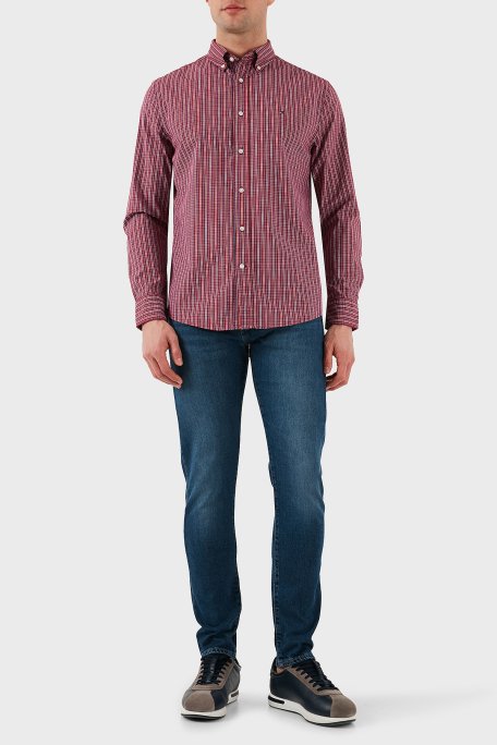 Tommy Hilfiger Kareli % 100 Pamuk Regular Fit Düğmeli Yaka Erkek Gömlek MW0MW37552 0QJ KIRMIZI - 2