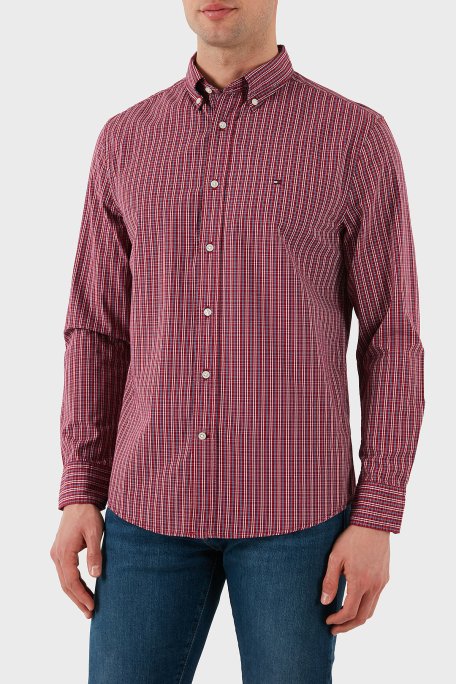 Tommy Hilfiger Kareli % 100 Pamuk Regular Fit Düğmeli Yaka Erkek Gömlek MW0MW37552 0QJ KIRMIZI - 5
