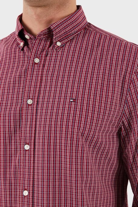Tommy Hilfiger Kareli % 100 Pamuk Regular Fit Düğmeli Yaka Erkek Gömlek MW0MW37552 0QJ KIRMIZI - 6