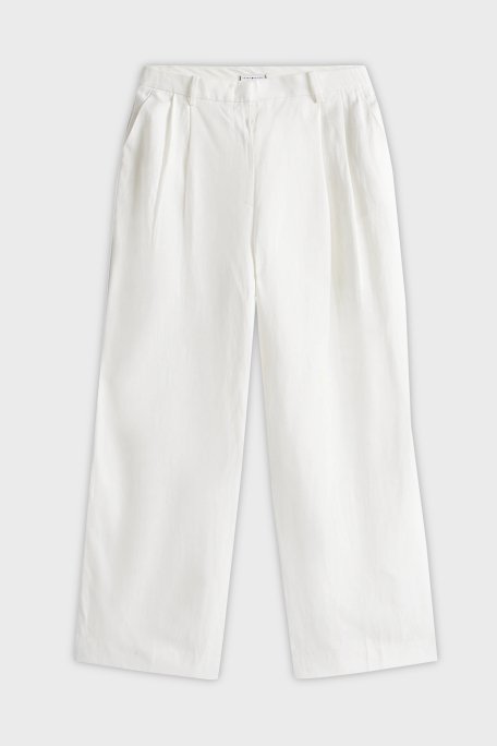 Tommy Hilfiger Keten Karışımlı Relaxed Fit Yüksek Bel Geniş Paça Kumaş Bayan Pantolon WW0WW47214 Z00 AÇIK BEJ - 5