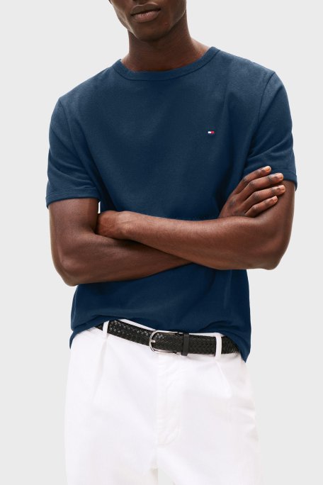 Tommy Hilfiger Keten ve Pamuk Karışımlı Regular Fit Bisiklet Yaka Erkek T Shirt MW0MW38637 DAF LACİVERT - 1