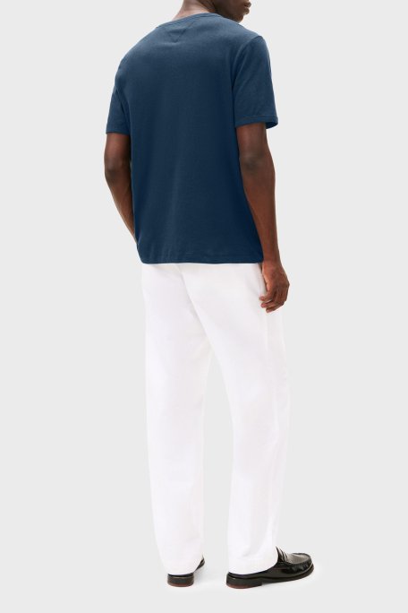 Tommy Hilfiger Keten ve Pamuk Karışımlı Regular Fit Bisiklet Yaka Erkek T Shirt MW0MW38637 DAF LACİVERT - 2
