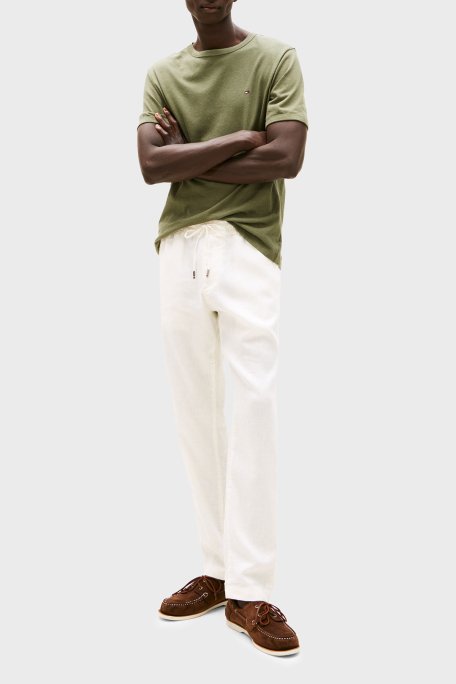 Tommy Hilfiger Keten ve Pamuk Karışımlı Regular Fit Bisiklet Yaka Erkek T Shirt MW0MW38637 PLI YEŞİL - 2