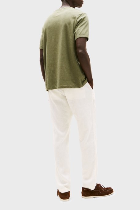 Tommy Hilfiger Keten ve Pamuk Karışımlı Regular Fit Bisiklet Yaka Erkek T Shirt MW0MW38637 PLI YEŞİL - 3