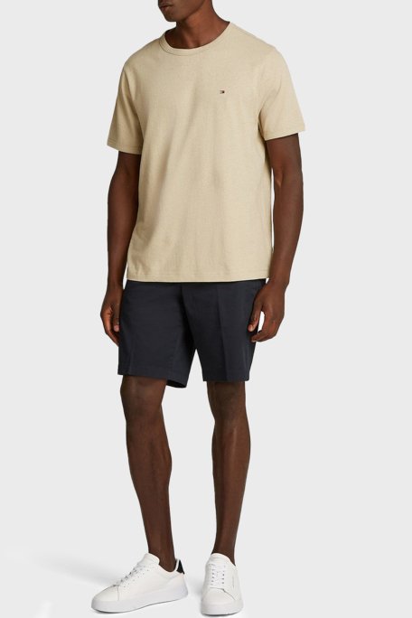 Tommy Hilfiger Keten ve Pamuk Karışımlı Regular Fit Bisiklet Yaka Erkek T Shirt MW0MW38637 RBT KUM - 1