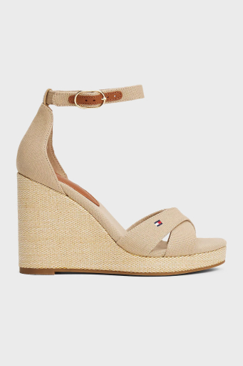 Tommy Hilfiger Logolu % 100 Pamuk Dolgu Topuklu Bayan Sandalet FW0FW08661 ACC BEJ - 8