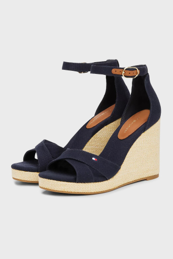 Tommy Hilfiger Logolu % 100 Pamuk Dolgu Topuklu Bayan Sandalet FW0FW08661 DW6 LACİVERT - 4
