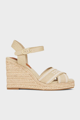 Tommy Hilfiger Logolu % 100 Pamuk Dolgu Topuklu Bayan Sandalet FW0FW08668 ACC BEJ - 1
