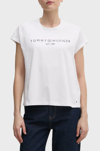 Tommy Hilfiger Logolu % 100 Pamuk Relaxed Fit Yuvarlak Yaka Bayan T Shirt WW0WW46113 YCF BEYAZ - 1