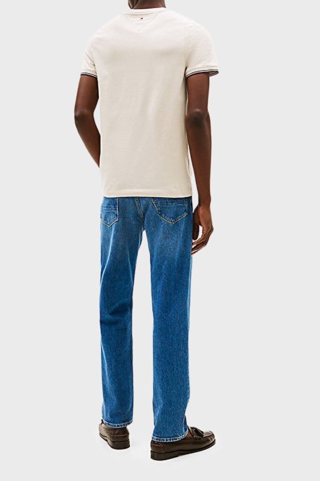 Tommy Hilfiger Logolu % 100 Pamuk Slim Fit Bisiklet Yaka Erkek T Shirt MW0MW32584 ACG BEJ - 3