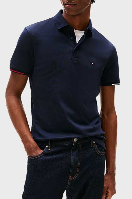 Tommy Hilfiger Logolu % 100 Pamuk Slim Fit Düğmeli Erkek Polo Yaka T Shirt MW0MW39348 DW5 LACİVERT - 1
