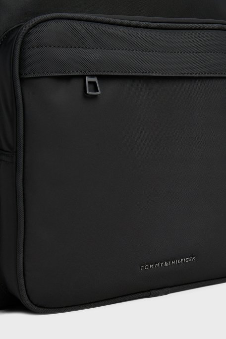 Tommy Hilfiger Logolu Çift Fermuarlı Erkek Sırt Çantası AM0AM13184 BDS SİYAH - 4