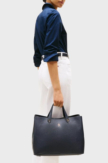 Tommy Hilfiger Logolu Çıkarılabilir Askılı büyük Bayan Çanta AW0AW15177 DW6 LACİVERT - 2