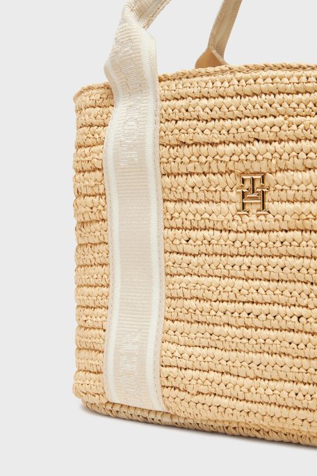 Tommy Hilfiger Logolu Çıkarılabilir Askılı Hasır Bayan Çanta AW0AW17199 AA8 BEJ - 5