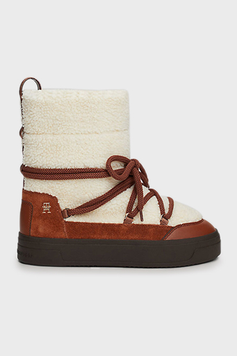 Tommy Hilfiger Logolu Kalın Tabanlı Bağcıklı Bayan Kar Botu FW0FW08252 GPK KREM-KAHVE - 1