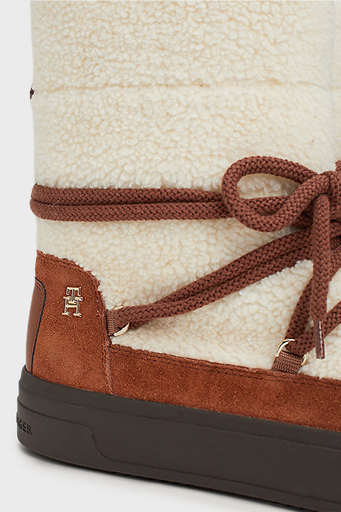 Tommy Hilfiger Logolu Kalın Tabanlı Bağcıklı Bayan Kar Botu FW0FW08252 GPK KREM-KAHVE - 6