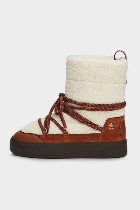Tommy Hilfiger Logolu Kalın Tabanlı Bağcıklı Bayan Kar Botu FW0FW08252 GPK KREM-KAHVE - 2