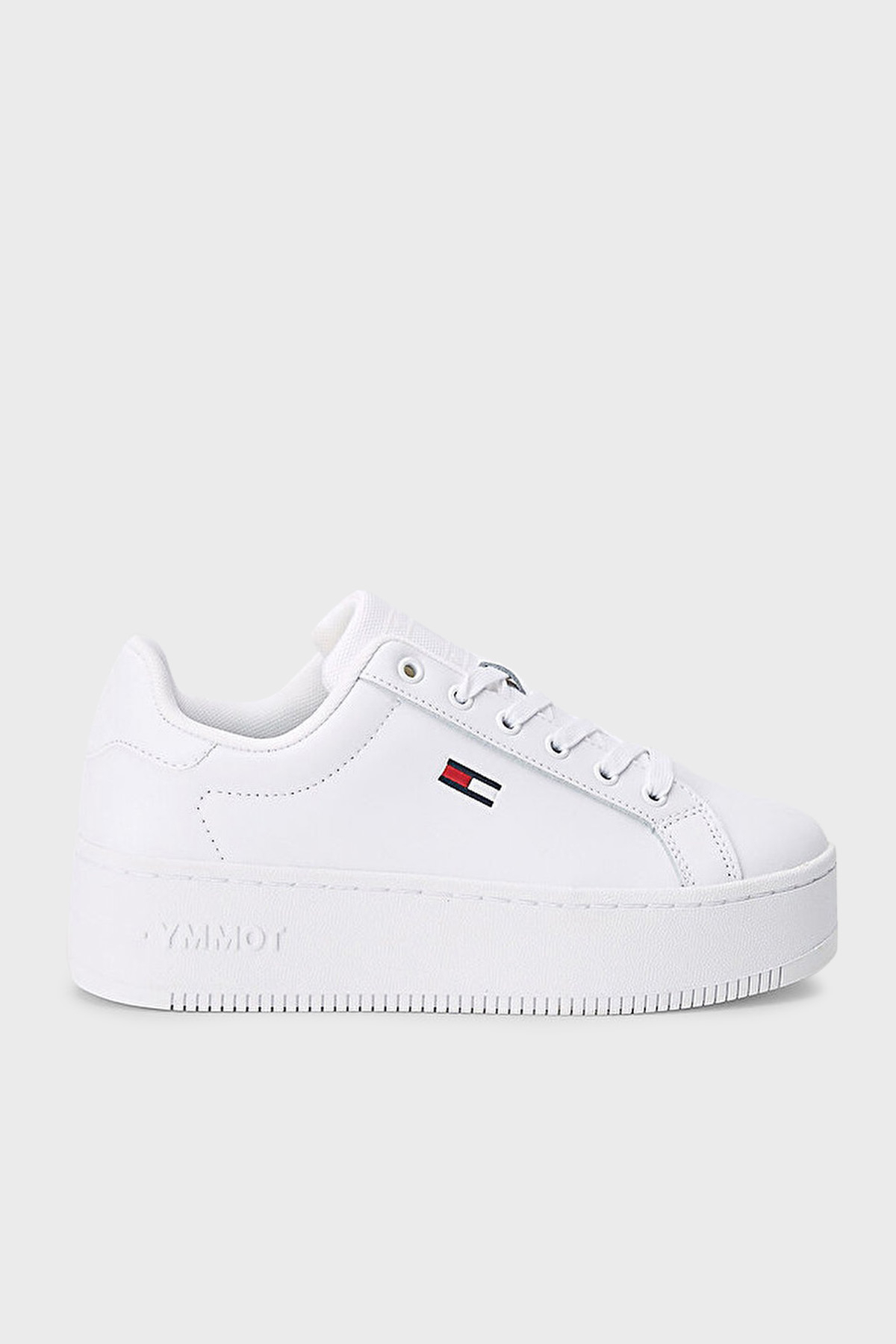 Tommy Hilfiger Logolu Kalın Tabanlı Hakiki Deri Sneaker Bayan Ayakkabı EN0EN02043 YBR BEYAZ