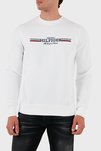 Tommy Hilfiger Logolu Pamuklu Regular Fit Bisiklet Yaka Erkek Sweat MW0MW35530 YBR BEYAZ - 1
