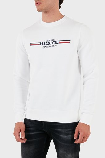 Tommy Hilfiger Logolu Pamuklu Regular Fit Bisiklet Yaka Erkek Sweat MW0MW35530 YBR BEYAZ - 5