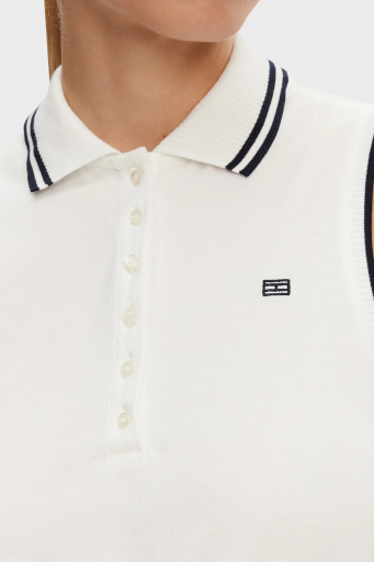 Tommy Hilfiger Logolu Pile Detaylı Regular Fit Maxi Boy Polo Yaka Bayan Elbise WW0WW45167 YBL BEYAZ - 4
