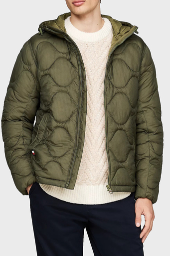 Tommy Hilfiger Logolu Regular Fit Kapitoneli Kapüşonlu Şişme Erkek Mont MW0MW36585 RBN KOYU HAKİ - 1