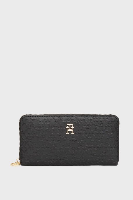 Tommy Hilfiger Monogram Logo Baskılı Fermuarlı Bayan Cüzdan AW0AW17258 BDS SİYAH - 1