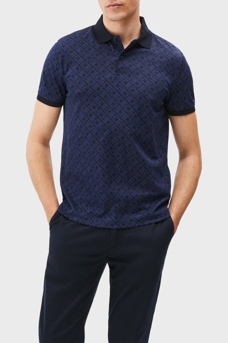 Tommy Hilfiger Monogram Logolu % 100 Pamuk Düğmeli Erkek Polo Yaka T Shirt MW0MW39218 0GY LACİVERT - 1