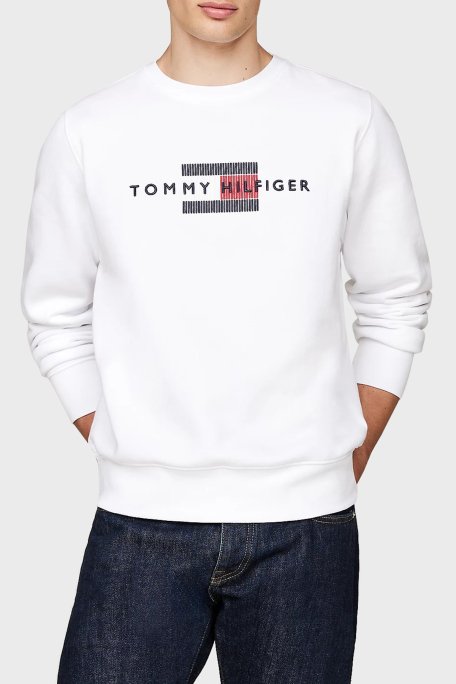 Tommy Hilfiger Pamuk Karışımlı Regular Fit Bisiklet Yaka Logolu Erkek Sweat MW0MW35541 YBR BEYAZ - 6