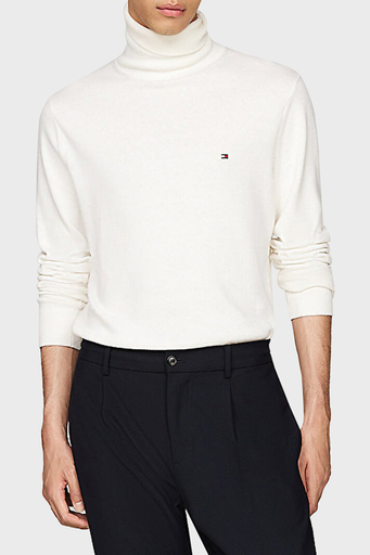 Tommy Hilfiger Pamuk ve Kaşmir Karışımlı Regular Fit Balıkçı Yaka Erkek Kazak MW0MW28048 YBI BEYAZ - 1