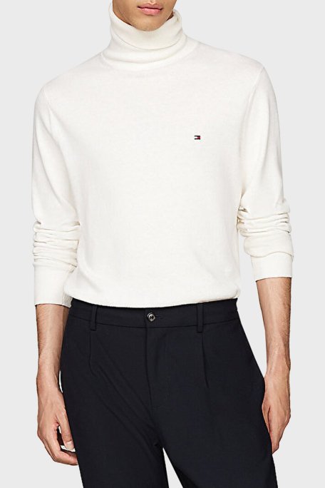 Tommy Hilfiger Pamuk ve Kaşmir Karışımlı Regular Fit Balıkçı Yaka Erkek Kazak MW0MW28048 YBI BEYAZ - 1