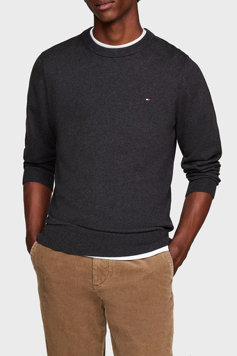 Tommy Hilfiger Pamuk ve Kaşmir Karışımlı Regular Fit Bisiklet Yaka Erkek Kazak MW0MW28046 P92 GRİ - 1