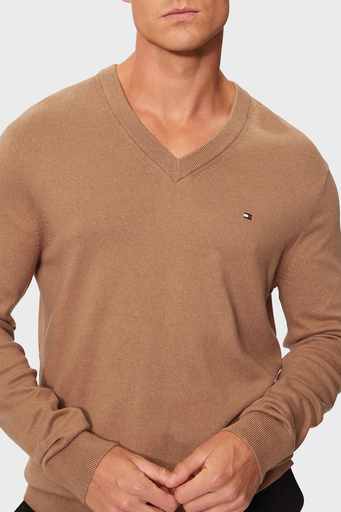 Tommy Hilfiger Pamuk ve Kaşmir Karışımlı Regular Fit V Yaka Erkek Kazak MW0MW28047 RBC KOYU HAKİ - 4