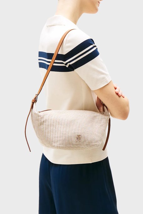 Tommy Hilfiger Pamuklu Çizgili Ayarlanabilir Askılı Bayan Çanta AW0AW17177 0F4 BEJ - 2